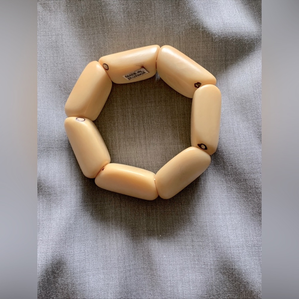 Tagua Bracelet Vegan Ivory Bangle Articulated Made in Ecuador Stretchy Chunky